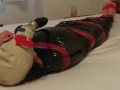 BDSM Slave Girl, plastic mummification with gasmask Breathplay