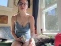 Little slut reads tarot then cums on her toy