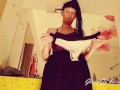 MILF was trying on panties and found a glass dildo and masturbate hairy pussy GinnaGg