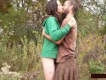 Hoodie Weather: Outdoor Squirting While Hairy Pussy Rubbed From Behind by Man in Kilt