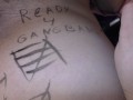 Dirty body writing on pervert wife! Pregnant slut preparing for fucking