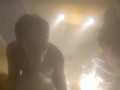Excited teens sucking dick in PUBLIC steam room