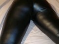 Leather Spandex Leggings of Big Booty Latina Panty Line Visible Tease