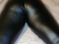 Leather Spandex Leggings of Big Booty Latina Panty Line Visible Tease