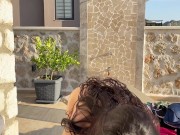 she wanted to take a dip in the pool at someone else's Villa but she had to suck a big cock and fuck