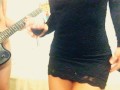 Horny MILF with perfect boobs and minidress striptease while I play guitar