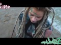 Sexy Bikini tease - Alternative tattoo ink girl with dreadlocks in Bikini at the beach - SFW outdoor