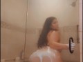 Big Ass Biracial taking Shower and putting soap all over her fatass 