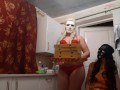 Threesome with pizza delivery girl on Halloween night - IkaSmokS