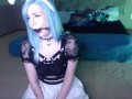 Blue Bunny Babe masturbating with a tail plug