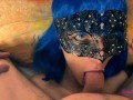 Blue Haired wife stares as she gets a nice facefuck with a sticky load in mouth