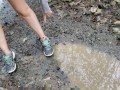 Piss and Puddle Sloshing in Bare Foot Sneakers