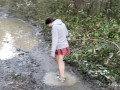 Piss and Puddle Sloshing in Bare Foot Sneakers