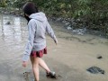 Piss and Puddle Sloshing in Bare Foot Sneakers