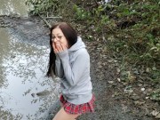 Piss and Puddle Sloshing in Bare Foot Sneakers
