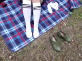 Schoolgirl in white knee socks dress black foot feet fetish under skirt