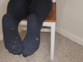 Putting 3 pairs of my old cum stained tights on in front of the camera makes him too excited 