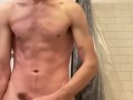 Big cocked tall athletic skinny drains himself 
