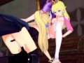 Bowsette eats Peach's pussy, then trib till orgasm. 3D Hentai