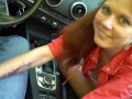 Hot slut shows tits, plays with pussy and sucks in the cabriolet