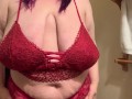 BBW trying on cute sexy red bra and panties