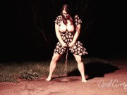 Naughty Pee Slut with Huge Boobs has a powerful Pee Fart standing in the middle of the driveway