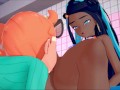 Sonia fucks Nessa in the girls locker room. Gets strapon fucked in the shower.