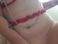 Rope tied slut masturbates while wearing nipple clamps