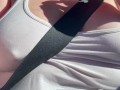 driving topless! public nipple play in car