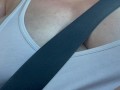 driving topless! public nipple play in car