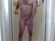 Shower, shave and stroke big cock!