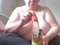 420 Rasta Weed Bong out Big Tits Out, blowing smoke