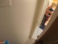 Stepson films stepmom undress in the bathroom then fucks her to help her self-confidence
