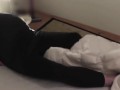 pregnant man on the bed and baby moving