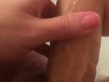Fucking my tight pussy with big cock dildo