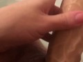 Fucking my tight pussy with big cock dildo