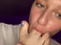 Drool feet worship. Toes licking. Gagging
