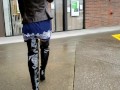 Kinky Piss In Thigh High Boots Then Walking In the Mall