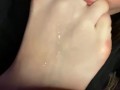 Sloppy feet worship. Close view. Drooling on soles