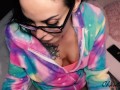 SEXY NERDY GIRL dressed as a UNICORN loves to suck and get CUM ON HER GLASSES!