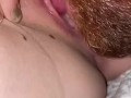 Watch her red bearded husband lick her pussy to get it all nice & wet before he can insert anything