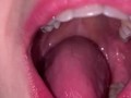 Open mouth gummy swallowing. Underwear