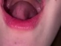 Open mouth gummy swallowing. Underwear