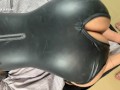 Extreme tight German teen with big tits get fucked in latex and cum on hairy pierced pussy