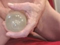 Pee in a condom huge load close up
