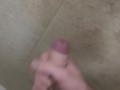 Uncut teen jacks off and cums on shower wall