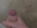 Uncut teen jacks off and cums on shower wall