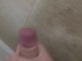 Uncut teen jacks off and cums on shower wall