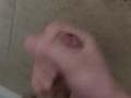 Uncut teen jacks off and cums on shower wall