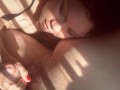 Girlfriend plays with precum in the sunlight 
